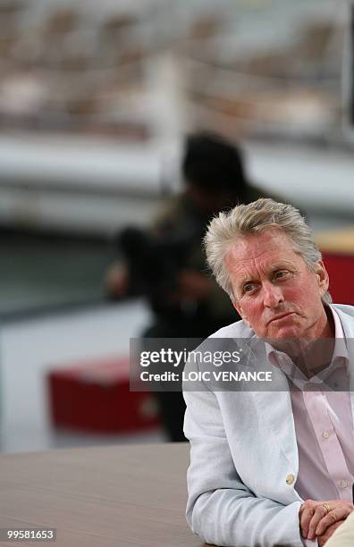 Actor Michael Douglas attends Canal Plus TV program "Le Grand Journal" on May 15, 2010 in Cannes, at the 63rd Cannes Film Festival. AFP PHOTO / LOIC...