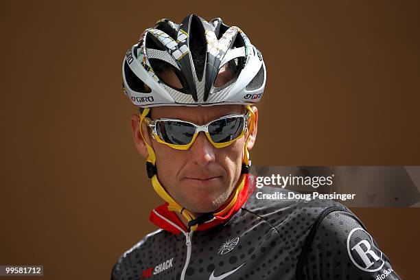 Lance Armstrong of the USA and riding for Team Radio Shack looks on as he pepares for a training ride in preparation for the 2010 Tour of California...