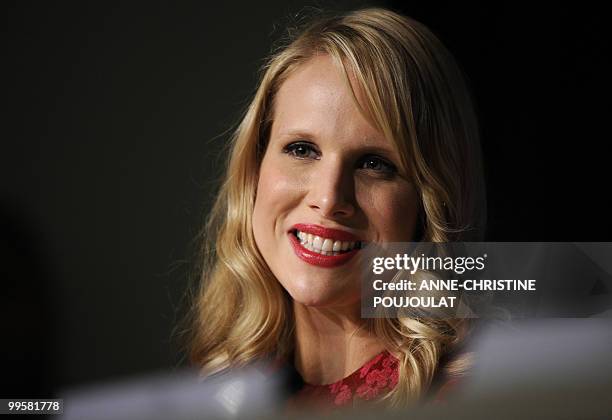 British actress Lucy Punch speaks during the press conference of "You Will Meet a Tall Dark Stranger" presented out of competition at the 63rd Cannes...