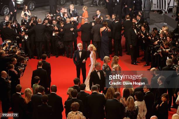 Naomi Watts and Woody Allen leave the "You Will Meet A Tall Dark Stranger" Premiere at the Palais des Festivals during the 63rd Annual Cannes Film...