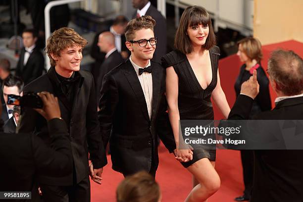 Niels Schneider, actress Monia Chokri and director and actor Xavier Dolan from the movie Heartbeats attend the "Another Year" Premiere at the Palais...