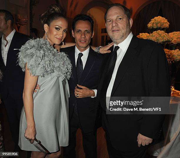 Singer Marc Anthony, actress Jennifer Lopez and producer Harvey Weinstein attend the Vanity Fair and Gucci Party Honoring Martin Scorsese during the...
