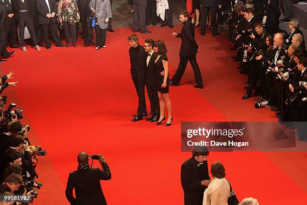 Niels Schneider, actress Monia Chokri and director and actor Xavier Dolan from the movie Heartbeats attend the "Another Year" Premiere at the Palais...