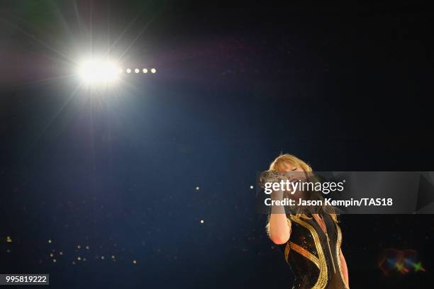 Taylor Swift performs onstage during the Taylor Swift reputation Stadium Tour at FedExField on July 10, 2018 in Landover, Maryland.