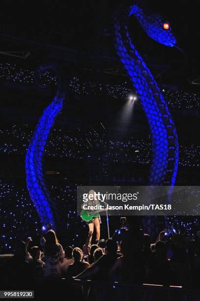 Taylor Swift performs onstage during the Taylor Swift reputation Stadium Tour at FedExField on July 10, 2018 in Landover, Maryland.