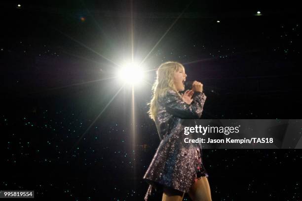 Taylor Swift performs onstage during the Taylor Swift reputation Stadium Tour at FedExField on July 10, 2018 in Landover, Maryland.