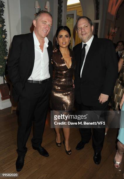François-Henri Pinault, actress Salma Hayek and producer Harvey Weinstein attend the Vanity Fair and Gucci Party Honoring Martin Scorsese during the...