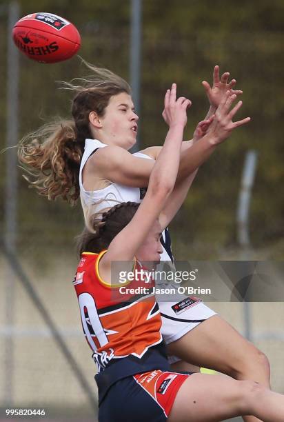 Vic Country's Nina Morrison in action during the AFLW U18 Championships match between Vic Country and Central Allies at Broadbeach Sports Club on...