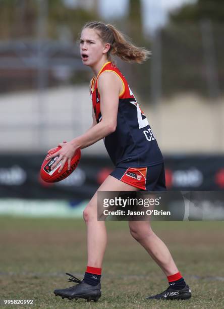 Central's Teah Charlton during the AFLW U18 Championships match between Vic Country and Central Allies at Broadbeach Sports Club on July 11, 2018 in...