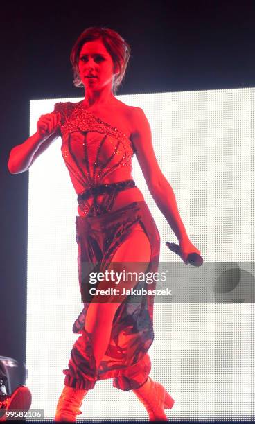 British singer Cheryl Cole performs live during a concert in support of The Black Eyed Peas at the O2 World on May 15, 2010 in Berlin, Germany.