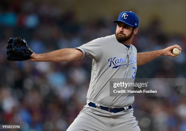 Brian Flynn of the Kansas City Royals delivers a pitch against the Minnesota Twins during the fourth inning of the game on July 10, 2018 at Target...