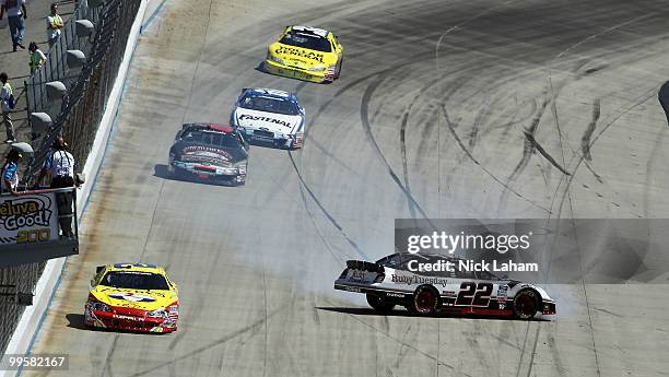 Brad Keselowski, driver of the Ruby Tuesday Dodge, spins out on the frontstretch during the NASCAR Nationwide Series Heluva Good! 200 at Dover...