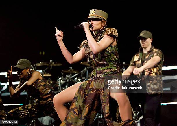 British singer Cheryl Cole performs live during a concert in support of The Black Eyed Peas at the O2 World on May 15, 2010 in Berlin, Germany.