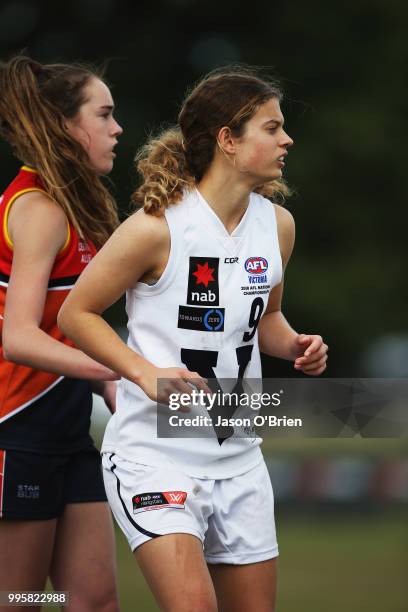 Vic Country's Nina Morrison in action during the AFLW U18 Championships match between Vic Country and Central Allies at Broadbeach Sports Club on...