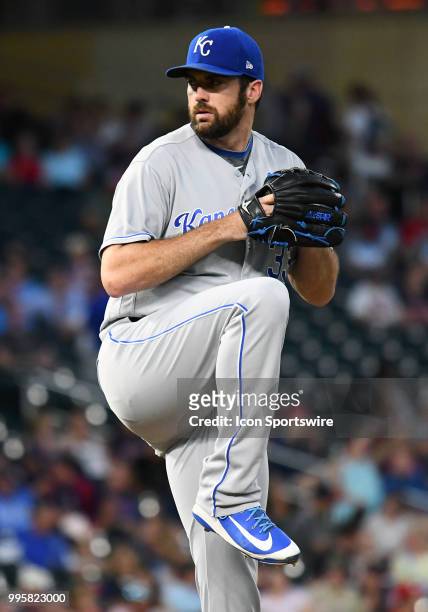 Kansas City Royals Pitcher Brian Flynn delivers a pitch during a MLB game between the Minnesota Twins and Kansas City Royals on July 10, 2018 at...