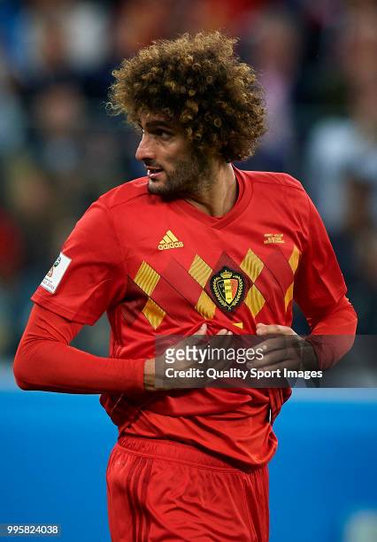 Marouane Fellaini of Belgium reacts during the 2018 FIFA World Cup Russia Semi Final match between Belgium and France at Saint Petersburg Stadium on...