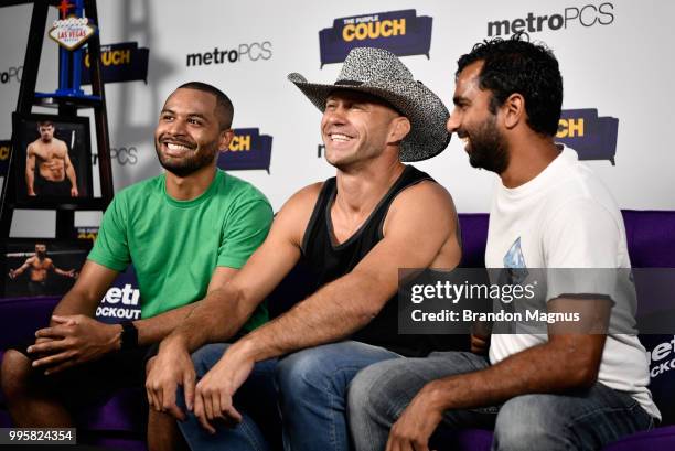 Welterweight fighter Donald Cerrone interacts with fans during the UFC Fan Experience at the Downtown Las Vegas Events Center on July 7, 2018 in Las...