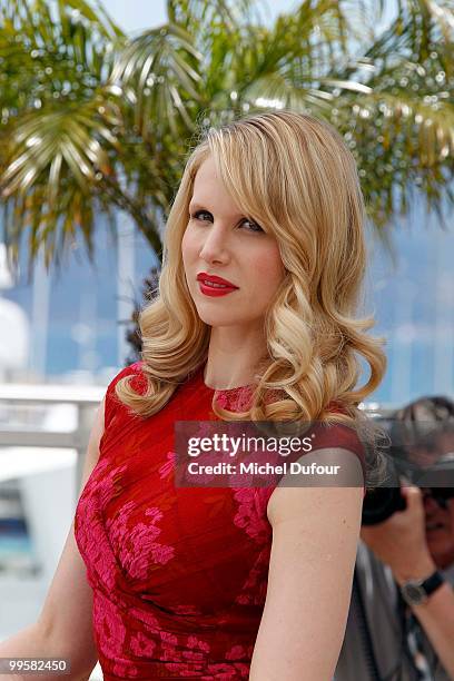Lucy Punch attends the 'You Will Meet A Tall Dark Stranger' Photocall at the Palais des Festivals during the 63rd Annual Cannes Film Festival on May...