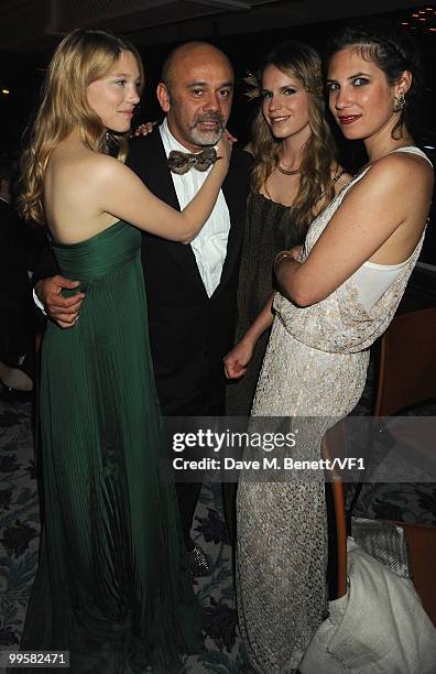 Lea Seydoux, Shoe designer Christian Louboutin, Eugenie Niarchos and Tatiana Santo Domingo attend the Vanity Fair and Gucci Party Honoring Martin...