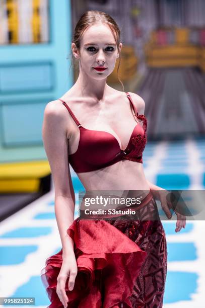 Model showcases designs by Yanbu Intimate Wear during the Hong Kong Fashion Week 2018 Spring/Summer at the Hong Kong Convention and Exhibition...