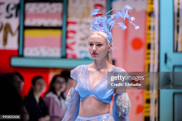 Model showcases designs by Yanbu Intimate Wear during the Hong Kong Fashion Week 2018 Spring/Summer at the Hong Kong Convention and Exhibition...