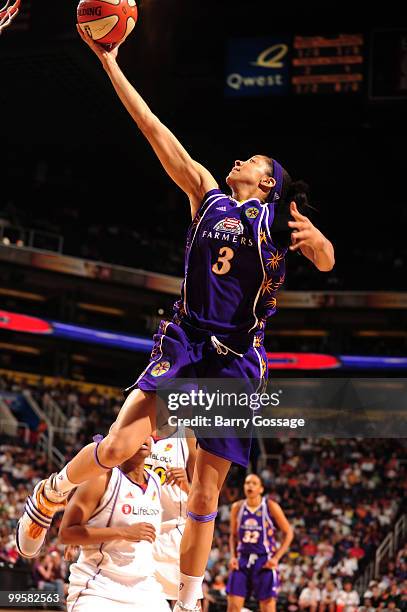 Candace Parker of the Los Angeles Sparks shoots against the Phoenix Mercury in an WNBA game played on May 15, 2010 at U.S. Airways Center in Phoenix,...