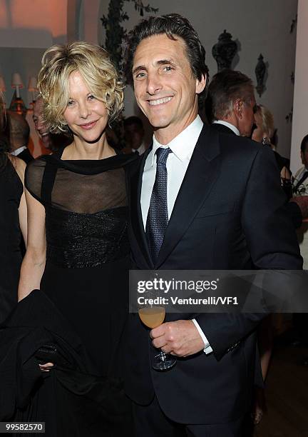 Actress Meg Ryan and Producer Lawrence Bender attend the Vanity Fair and Gucci Party Honoring Martin Scorsese during the 63rd Annual Cannes Film...