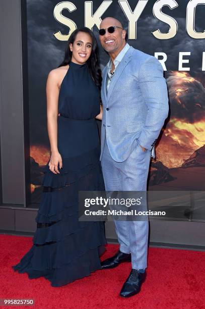 Dwayne Johnson and his daughter Simone Garcia Johnson attend the 'Skyscraper' New York Premiere at AMC Loews Lincoln Square on July 10, 2018 in New...