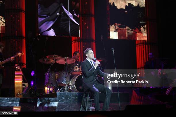 Michael Buble performs at the O2 Arena on May 15, 2010 in London, England.