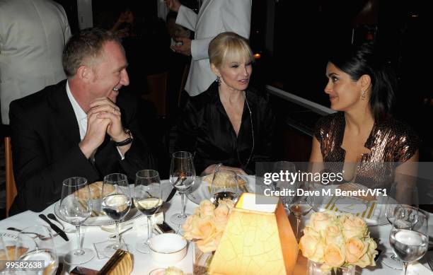 François-Henri Pinault and actresses Ellen Barkin and Salma Hayek attend the Vanity Fair and Gucci Party Honoring Martin Scorsese during the 63rd...