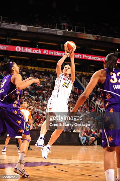 Penny Taylor of the Phoenix Mercury shoots against Candace Parker of the Los Angeles Sparks in an WNBA game played on May 15, 2010 at U.S. Airways...