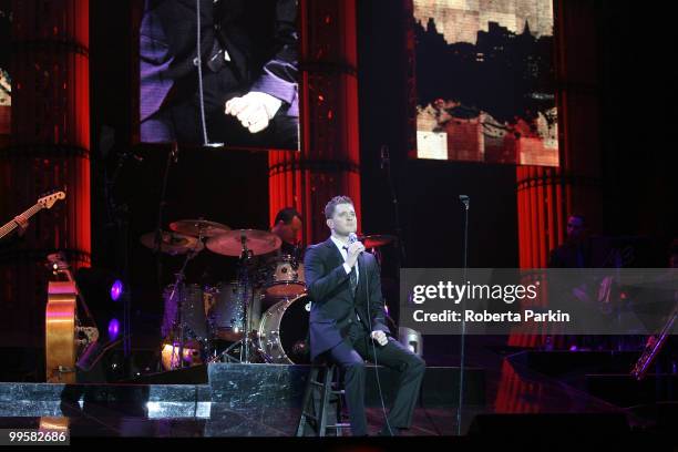 Michael Buble performs at the O2 Arena on May 15, 2010 in London, England.