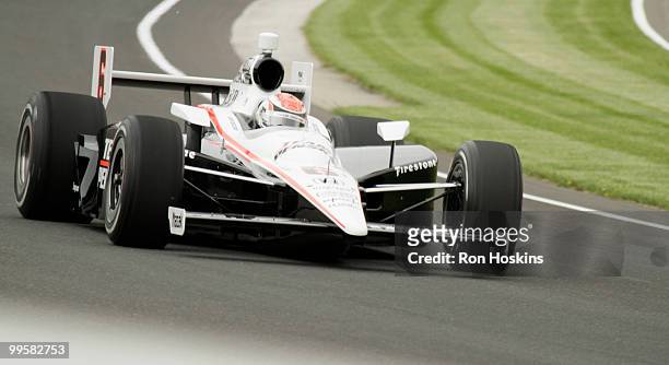 Ryan Briscoe of Team Penske makes his way around the Indianapolis Motor Speedway during opening day at the Indianapolis Motor Speedway on May 15,...