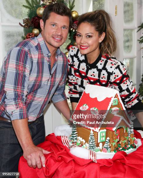 Actors Nick Lachey and Vanessa Lachey visit Hallmark's "Home & Family" celebrating "Christmas In July" at Universal Studios Hollywood on July 10,...