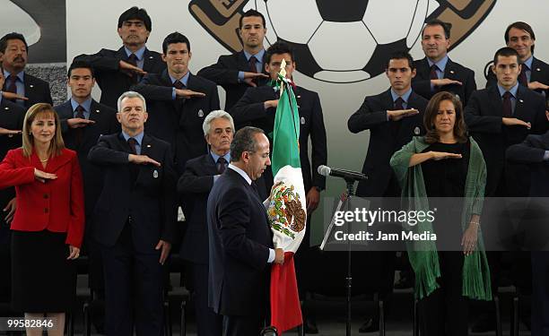 President of Mexico Felipe Calderon during the flag raising ceremony of the Mexico National Soccer Team at the Mexican Soccer Federation High...