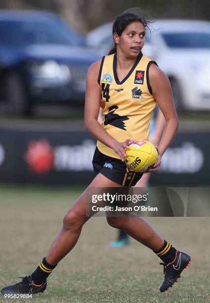 S Rikkiesha Carling during the AFLW U18 Championships match between Western Australia and Eastern Allies at Broadbeach Sports Club on July 11, 2018...