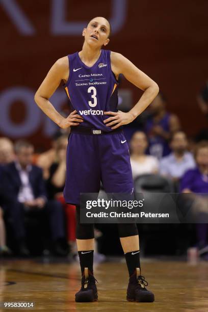 Diana Taurasi of the Phoenix Mercury during the first half of WNBA game against the Connecticut Sun at Talking Stick Resort Arena on July 5, 2018 in...