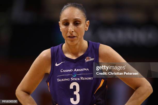 Diana Taurasi of the Phoenix Mercury during the first half of WNBA game against the Connecticut Sun at Talking Stick Resort Arena on July 5, 2018 in...