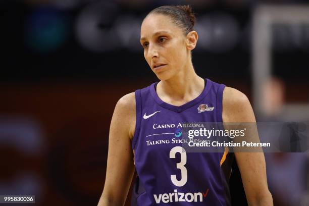 Diana Taurasi of the Phoenix Mercury during the first half of WNBA game against the Connecticut Sun at Talking Stick Resort Arena on July 5, 2018 in...