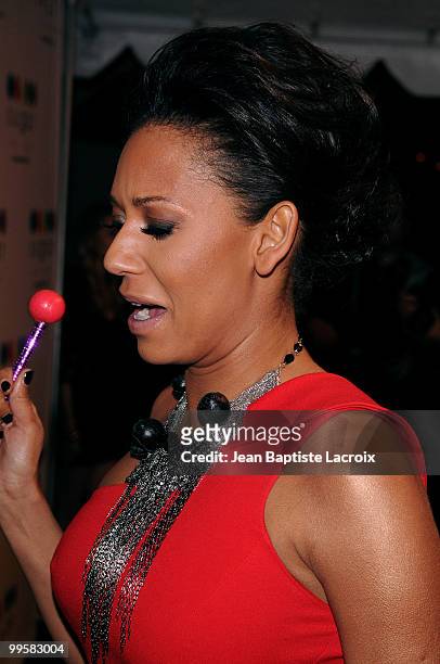 Melanie Brown aka Mel B attends the launch of Mel B's Sugar Factory Couture Lollipop at Guys and Dolls Lounge on January 19, 2010 in Los Angeles,...
