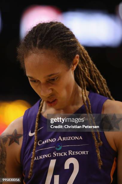 Brittney Griner of the Phoenix Mercury during the first half of WNBA game against the Connecticut Sun at Talking Stick Resort Arena on July 5, 2018...