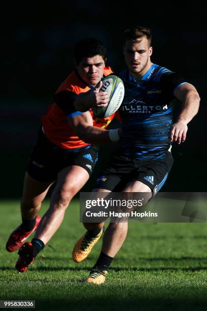 Wes Goosen in action during a Hurricanes Super Rugby training session at Rugby League Park on July 11, 2018 in Wellington, New Zealand.