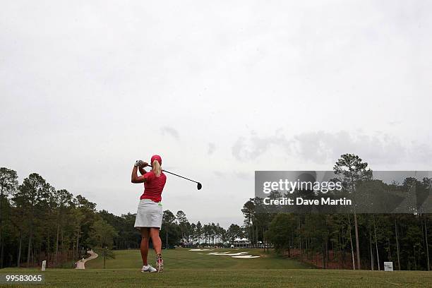 Suzann Pettersen of Norway hits her drive on the 18th hole during third round play in the Bell Micro LPGA Classic at the Magnolia Grove Golf Course...