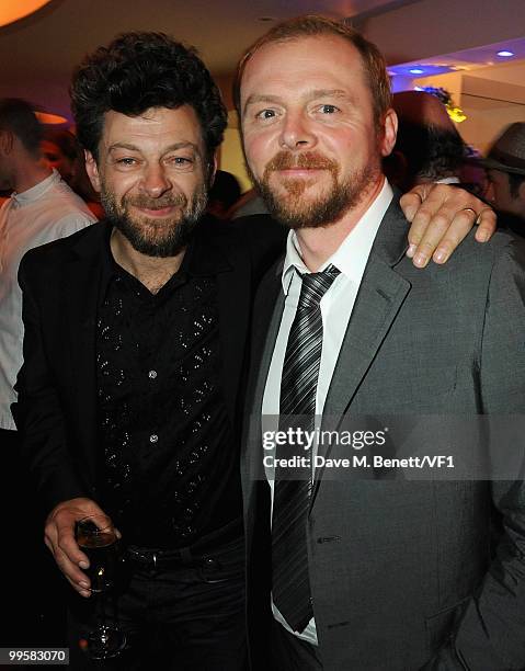 Actors Andy Serkis and Simon Pegg attend the Vanity Fair and Gucci Party Honoring Martin Scorsese during the 63rd Annual Cannes Film Festival at the...
