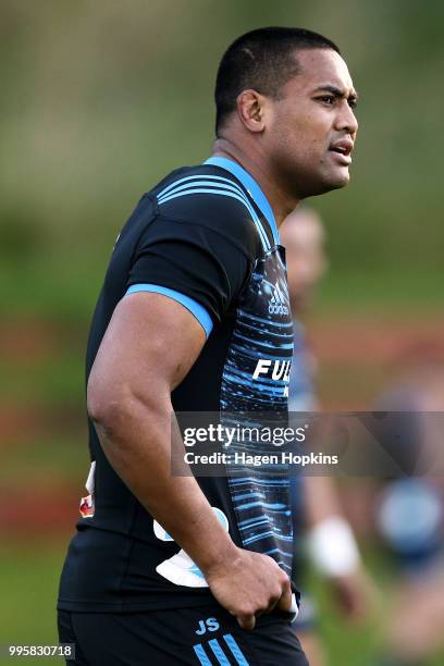 Julian Savea looks on during a Hurricanes Super Rugby training session at Rugby League Park on July 11, 2018 in Wellington, New Zealand.