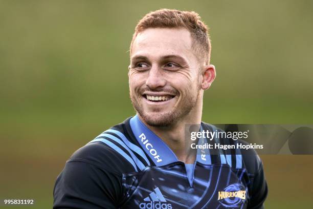 Ihaia West looks on during a Hurricanes Super Rugby training session at Rugby League Park on July 11, 2018 in Wellington, New Zealand.