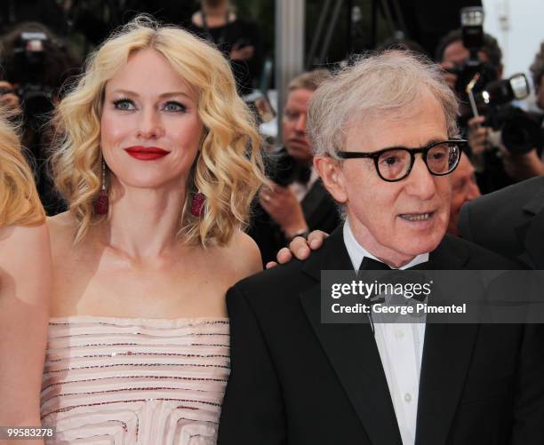 Actress Naomi Watts and director Woody Allen attend the 'You Will Meet A Tall Dark Stranger' Premiere held at the Palais des Festivals during the...