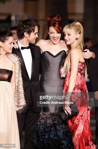 French actress Roxane Mesquida, US actor Thomas Dekker and French actress Nicole LaLiberte attend the "Kaboom" Premiere at the Palais des Festivals...