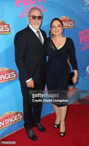 Musician Emilio Estefan and singer Gloria Estefan attend a celebration of the Los Angeles engagement of "On Your Feet!", the Emilio and Gloria...