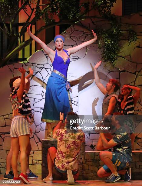 Lisa Sontag performs during a production media call for Mamma Mia! The Musical at Princess Theatre on July 11, 2018 in Melbourne, Australia.